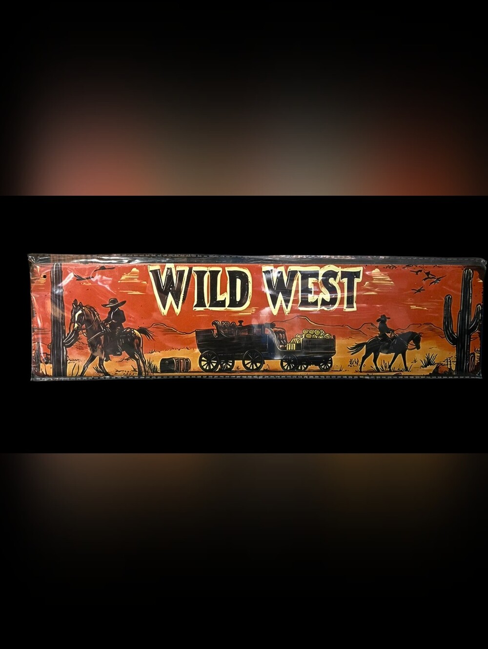 "5/$40" Wild West Long Metal Tin Western Cowboy Hanging Sign Masculine Decor NWT